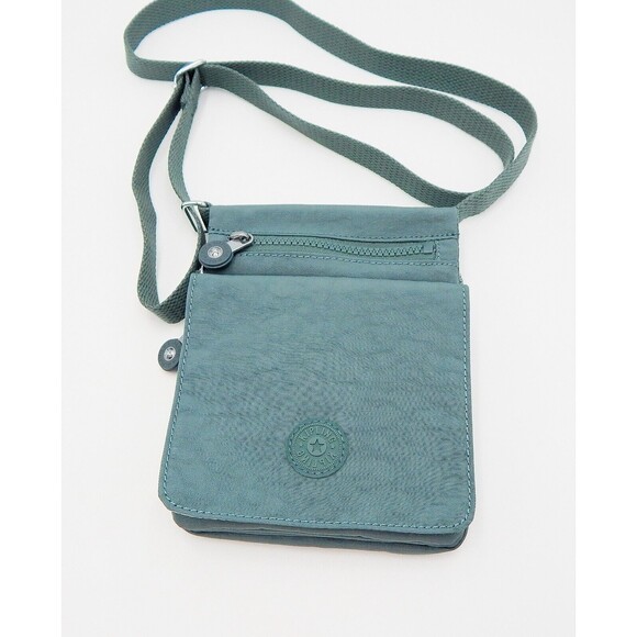 Kipling El Dorado Olive Green Mini Nylon Crossbody Shoulder Bag Multi Pockets - Picture 1 of 11